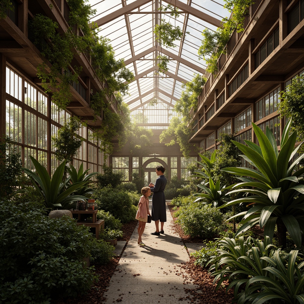 Prompt: \Grandiose greenhouse, lush greenery, exotic plants, ornate ironwork, Victorian-style architecture, elegant glass roofs, intricate wooden frames, warm golden lighting, soft diffused shadows, romantic ambiance, cozy nooks, vintage gardening tools, distressed wood accents, natural stone pathways, misty atmosphere, subtle fog effects, warm color palette, 1/2 composition, shallow depth of field, realistic textures, ambient occlusion.\