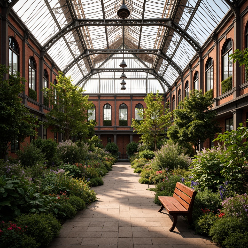 Prompt: \Ornate Victorian greenhouse, lush greenery, exotic flowers, vintage wooden benches, distressed metal frames, ornamental brick walls, stained glass ceilings, natural ventilation systems, automated roof vents, clerestory windows, solar-powered fans, misting systems, humidification controls, soft warm lighting, shallow depth of field, 1/1 composition, realistic textures, ambient occlusion.\