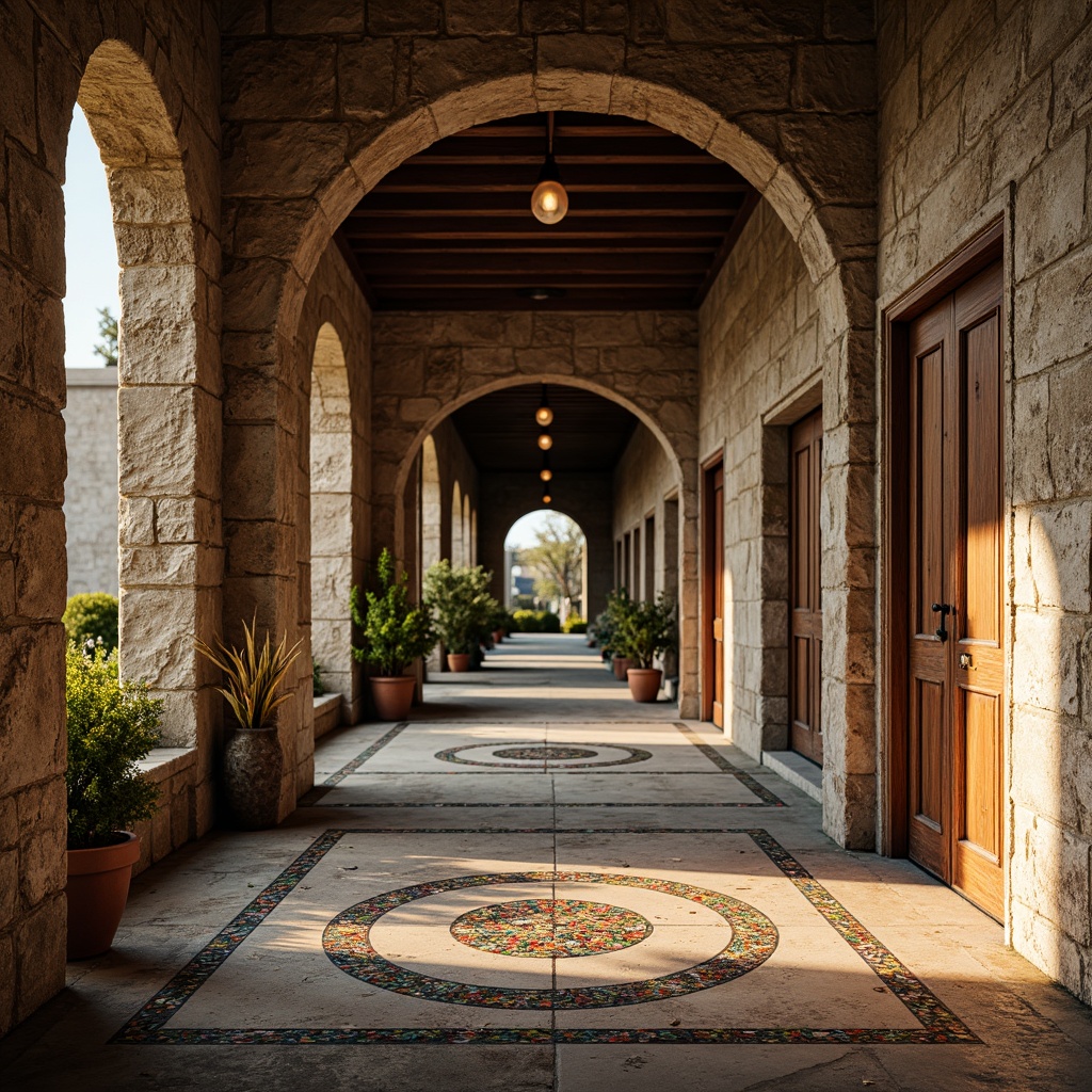 Prompt: Rough stone walls, rustic wooden planks, distressed metal panels, weathered concrete floors, intricate mosaic patterns, vibrant colored tiles, ornate carved details, raised geometric textures, organic natural forms, subtle gradient shifts, warm golden lighting, high-contrast shading, cinematic composition, shallow depth of field, realistic material responses.