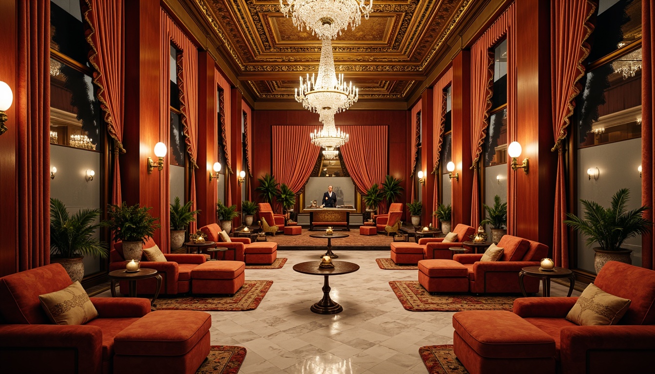 Prompt: Luxurious velvet upholstery, intricately carved wooden frames, gilded ornate details, majestic crystal chandeliers, richly polished marble floors, opulent drapery, lavish silk fabrics, ornate mirrors, grandiose scale, dramatic lighting effects, warm golden color palette, elaborate patterns, curved lines, regal atmosphere, 3/4 composition, shallow depth of field, realistic textures, ambient occlusion.