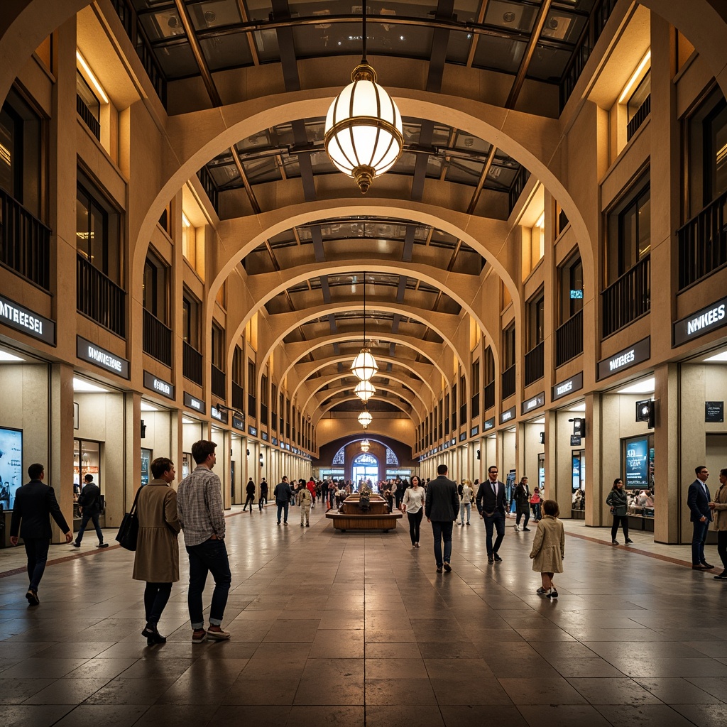 Prompt: Grand metro station, transitional architectural style, high ceilings, elegant chandeliers, warm ambiance, soft glowing lights, stainless steel fixtures, modern LED strips, subtle color changing effects, futuristic tunnel connections, sleek glass partitions, polished marble floors, sophisticated urban atmosphere, rush hour crowds, bustling city sounds, dramatic archways, ornate metalwork details, vintage-inspired signage, classic clock towers, warm beige tones, rich wood accents, dynamic shadowing, cinematic lighting, 1/2 composition, high contrast ratio, vivid color palette.