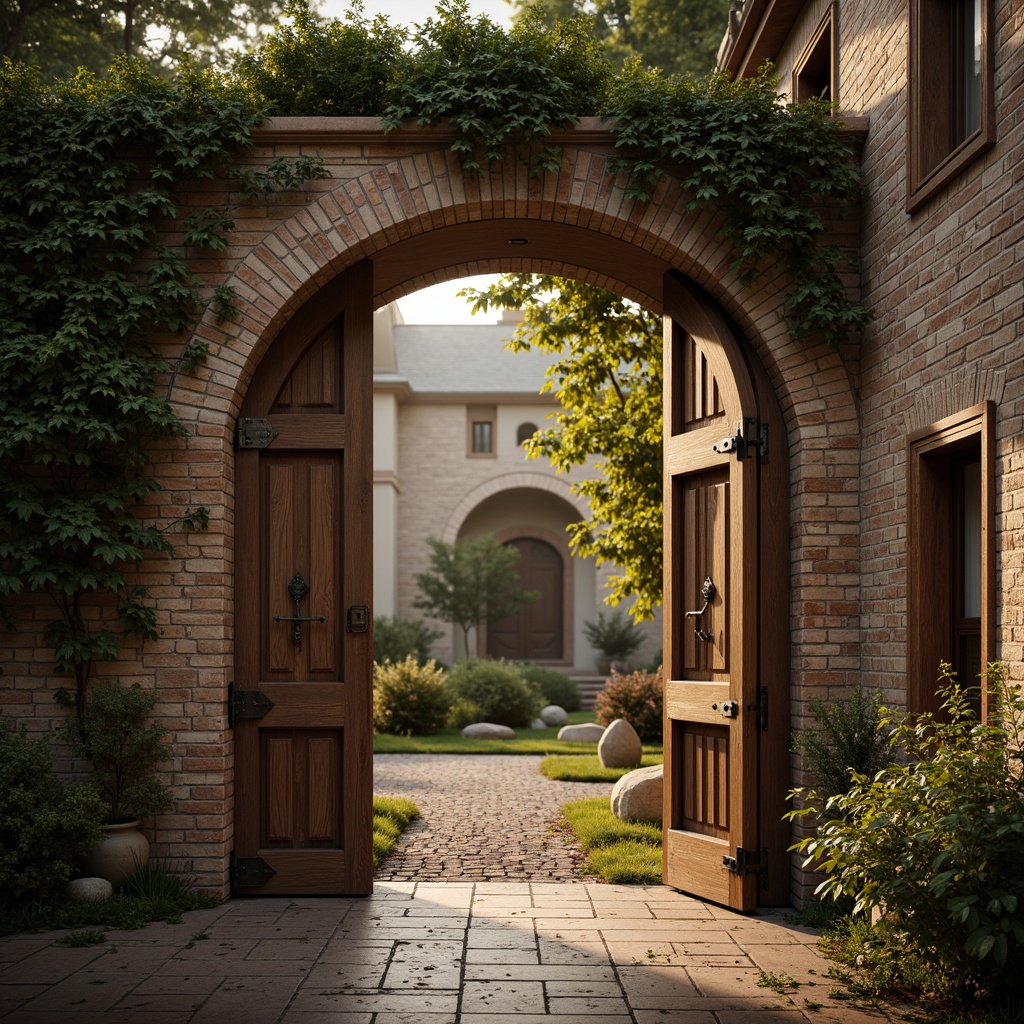 Prompt: Rustic wooden frames, ornate metal hinges, distressed finishes, vintage hardware, earthy tones, natural light pouring, cinematic ambiance, nostalgic feel, classic craftsmanship, intricate stonework, aged brick walls, ivy climbing, overcast skies, warm golden lighting, soft focus, shallow depth of field, 1/1 composition, symmetrical framing, realistic textures, ambient occlusion.