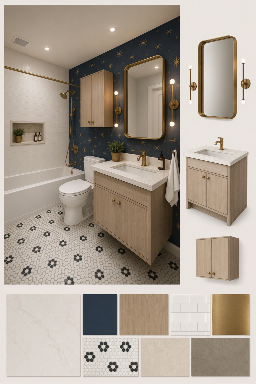 A high-quality, modern bathroom interior with a luxurious and elegant aesthetic — bathroom color ideas reference 3