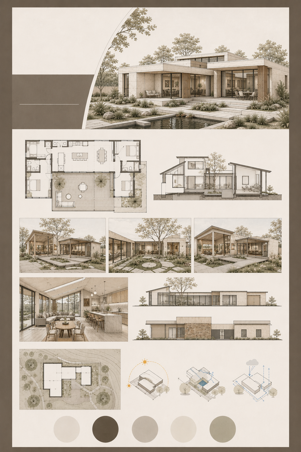 Nueva dirección de panel de inspiración de diseño de interiores que combina panel interior moderno cálido, panel de materiales minimalista suave y paleta natural costera