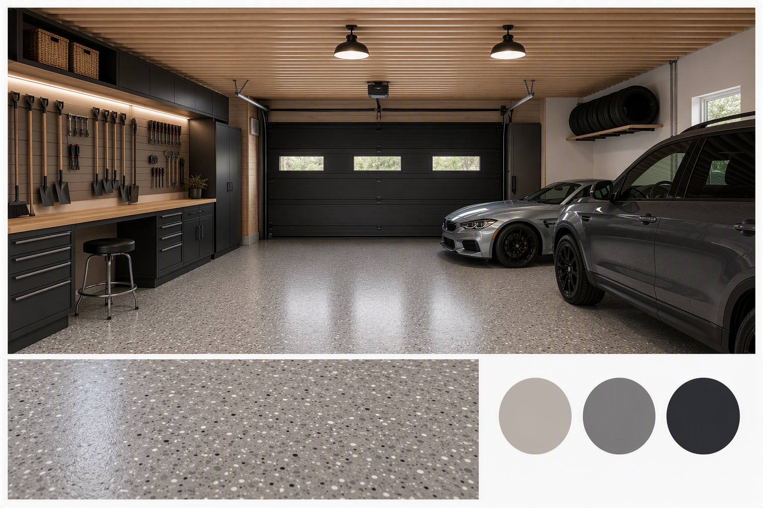 garage workshop ideas — garage clearly functioning as a workshop with bench, tool area and movement space visible