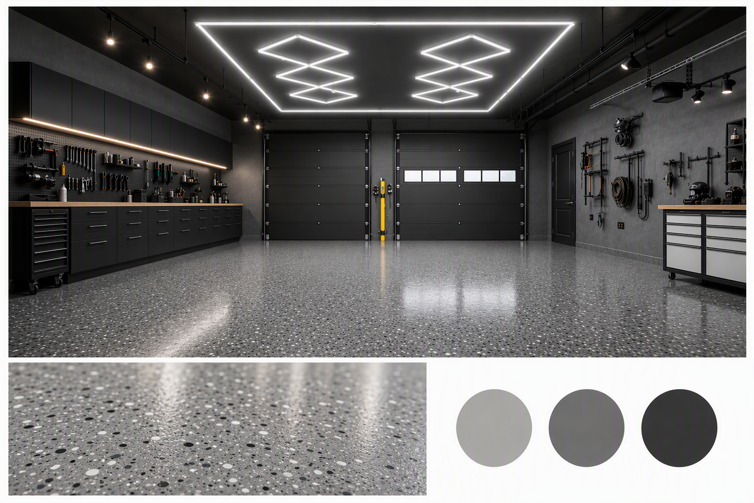 garage workshop ideas — garage clearly functioning as a workshop with bench, tool area and movement space visible