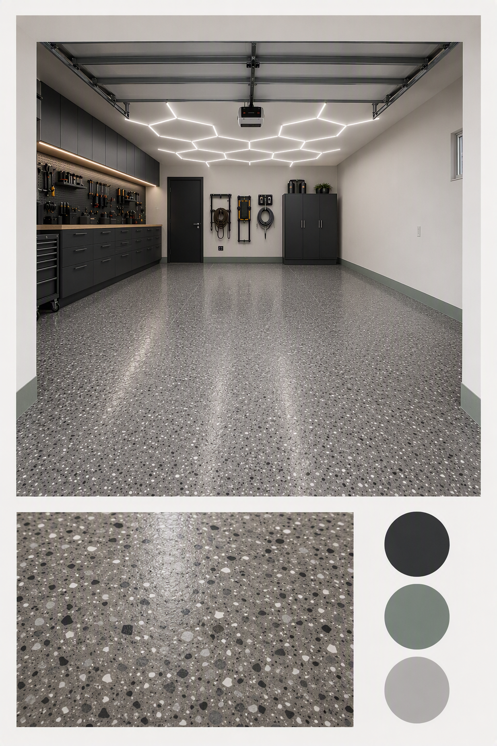 garage lighting ideas — garage interiors with clearly visible light placement over parking bays or work areas