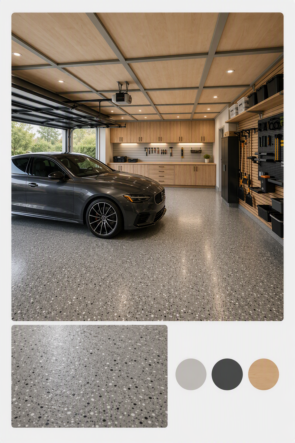 small garage ideas — clearly small or one-car garages where vehicle clearance and usable wall/work space are obvious