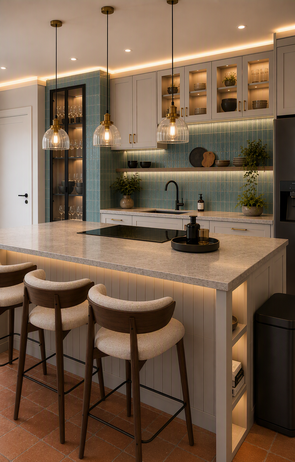 kitchen storage ideas — whole kitchens showing cabinets, drawers, open shelving or concealed storage in context