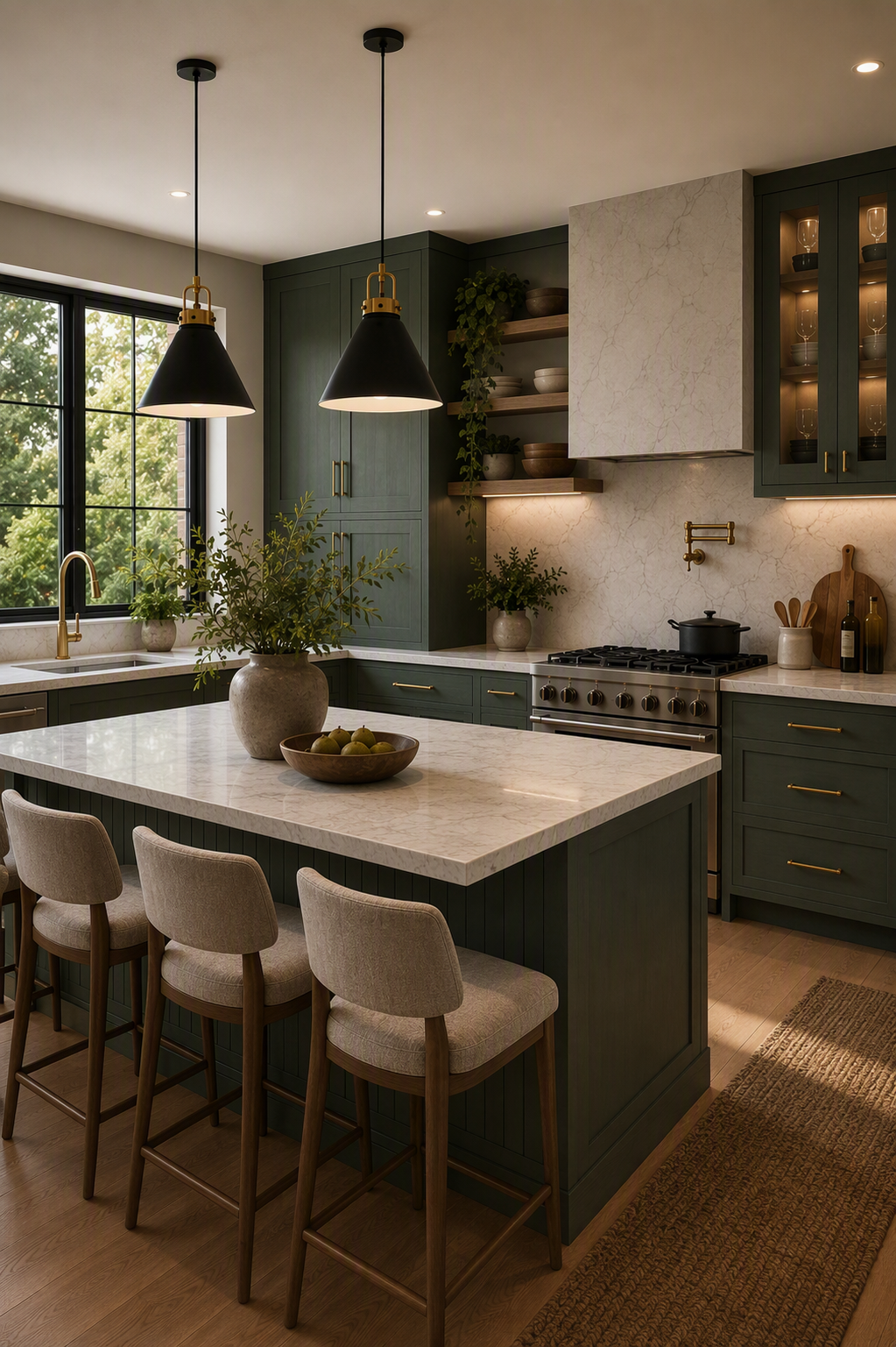 open plan kitchen ideas — wide views showing kitchen plus living or dining space and the transition between zones