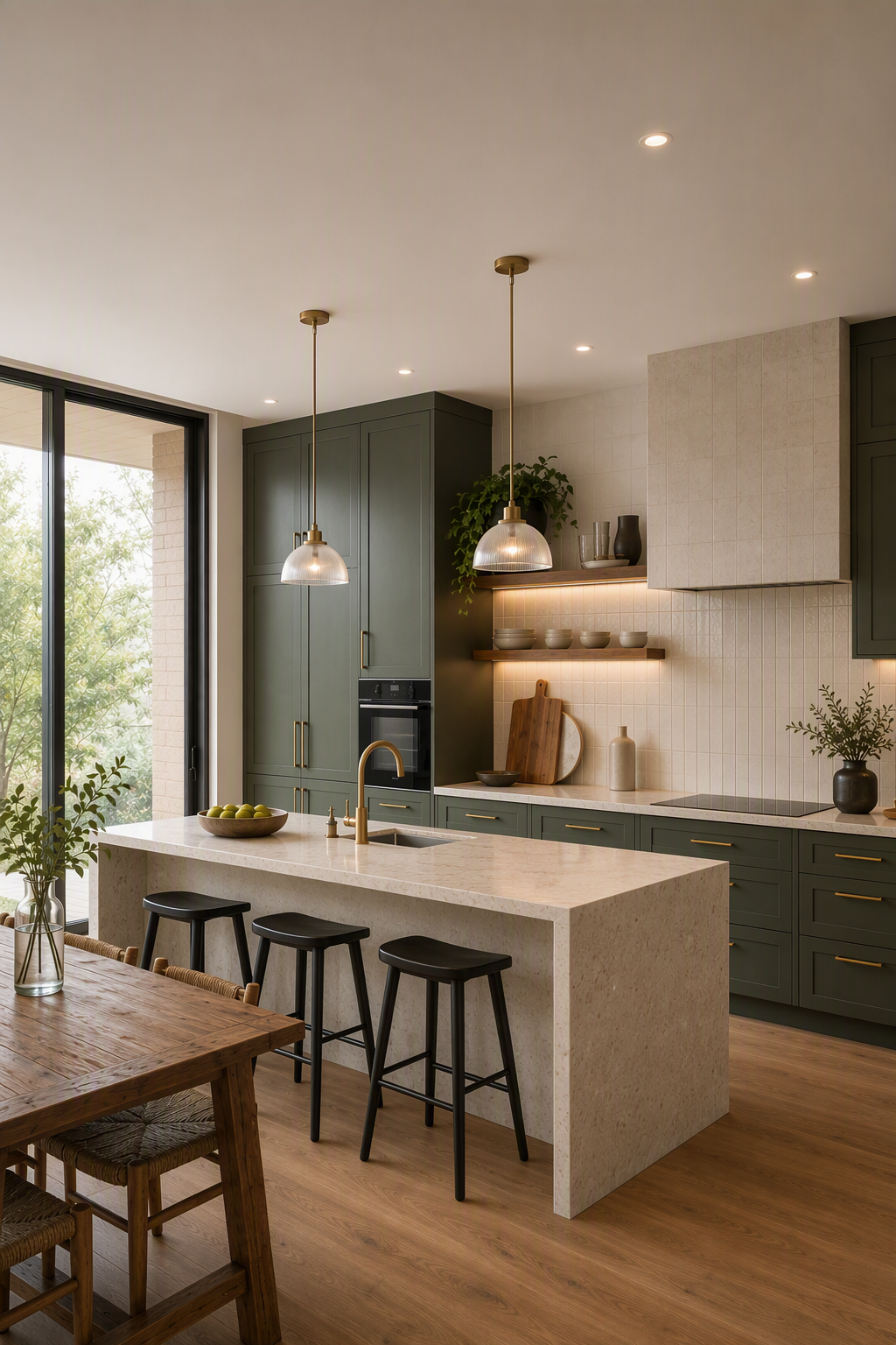 light beige kitchen with a central island