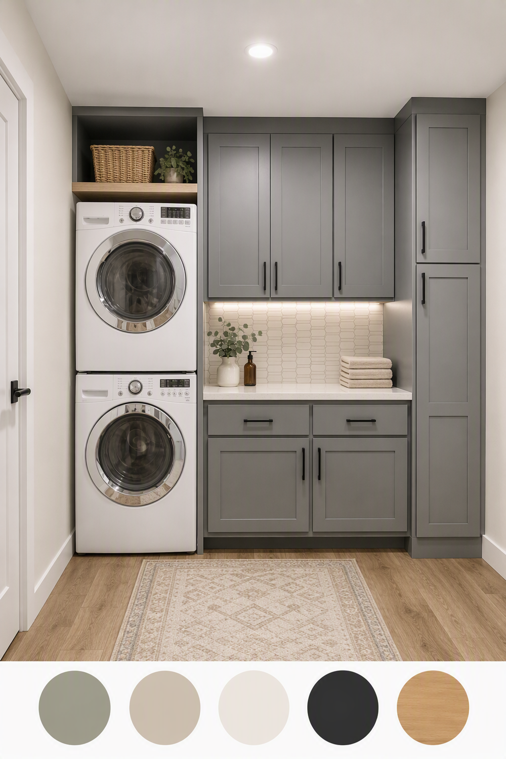 laundry room color ideas — laundry rooms where wall, cabinetry and countertop colors can be compared together