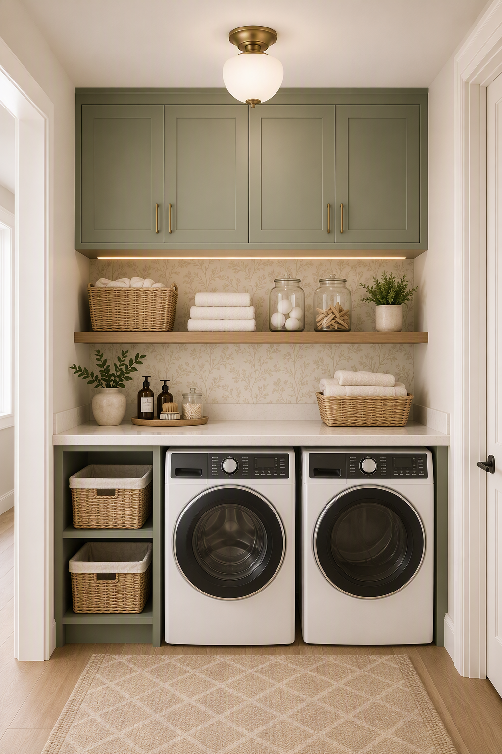 small laundry room ideas — clearly compact laundry rooms with appliances, worktop/storage and circulation visible