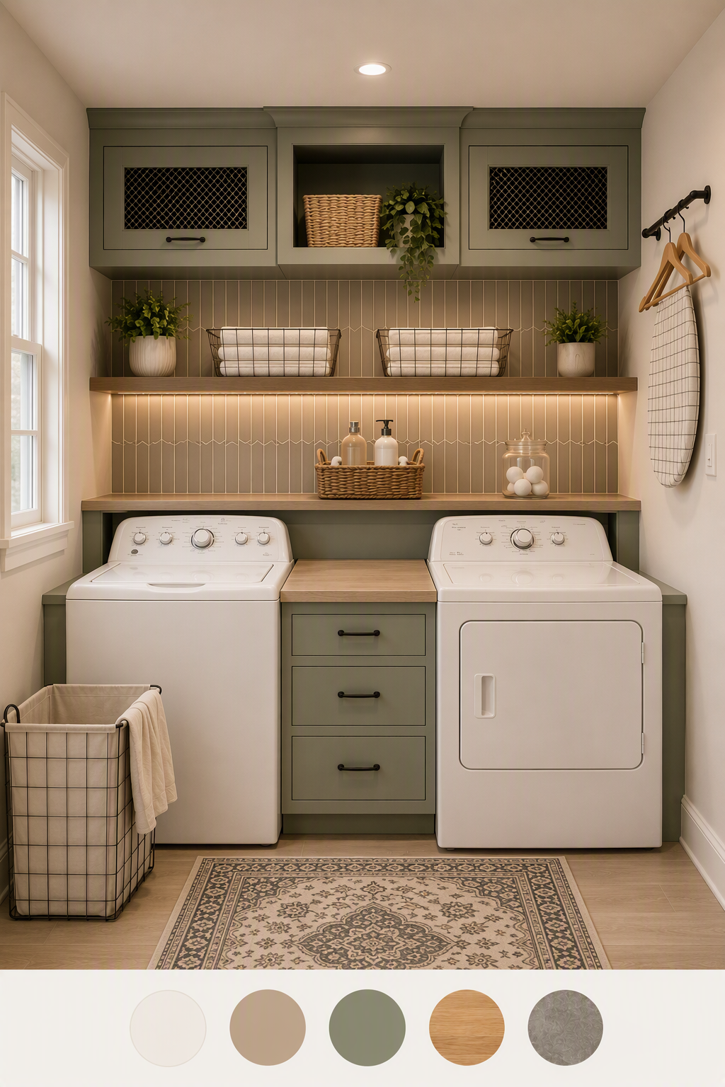 laundry room color ideas — laundry rooms where wall, cabinetry and countertop colors can be compared together