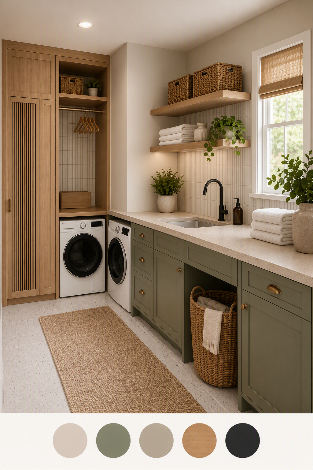 laundry room color ideas — laundry rooms where wall, cabinetry and countertop colors can be compared together