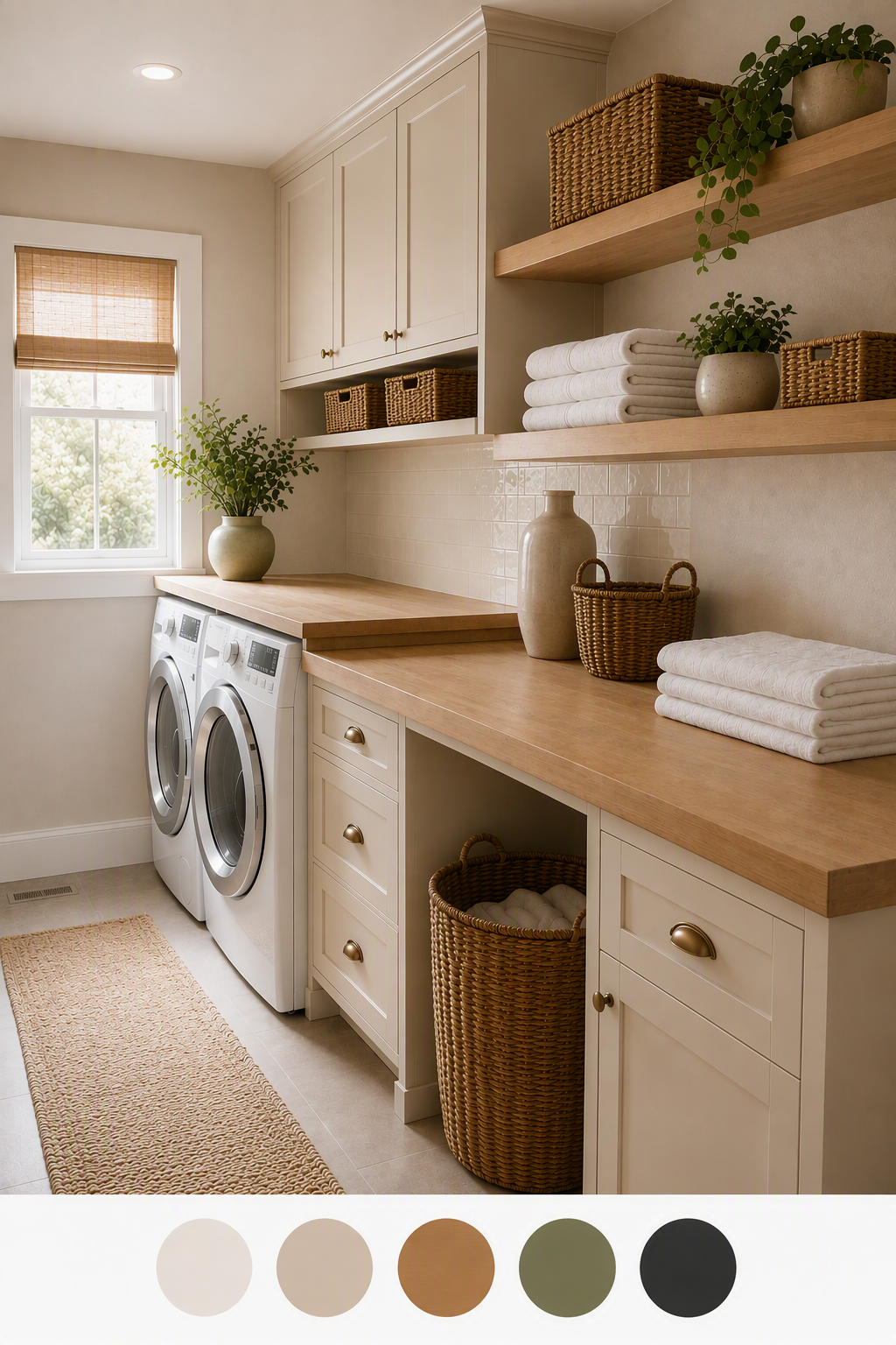 laundry room cabinet ideas — cabinetry or shelving clearly shown around appliances, counters and utility zones
