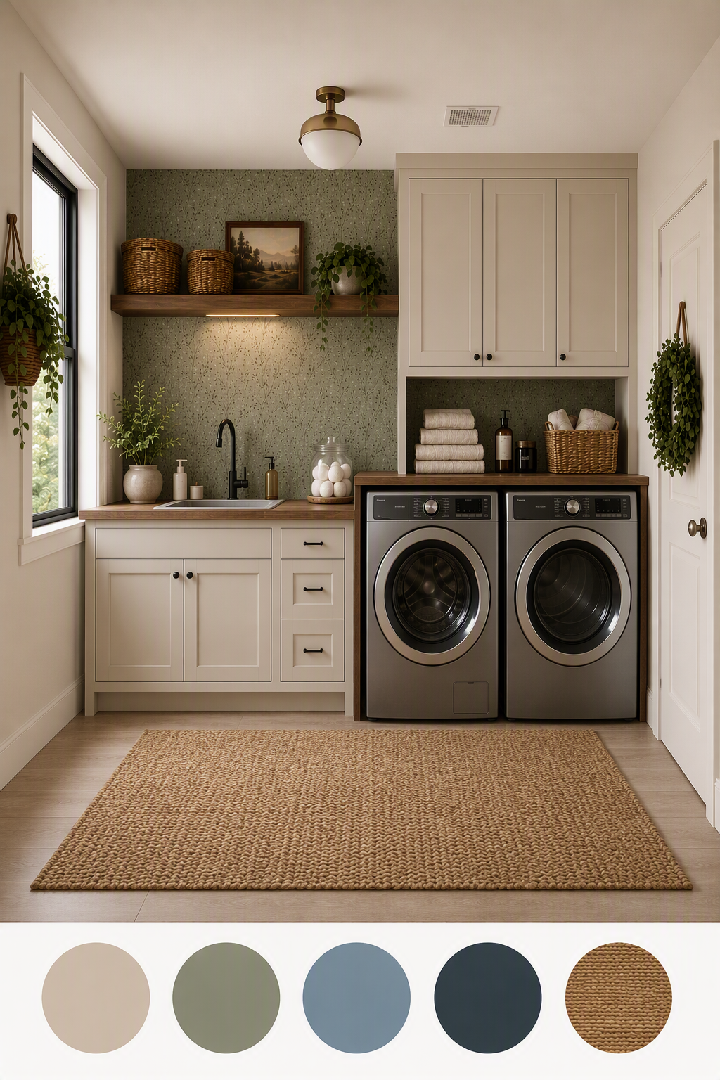 laundry room lighting ideas — laundry rooms with visible ambient and task fixtures and readable work-surface illumination