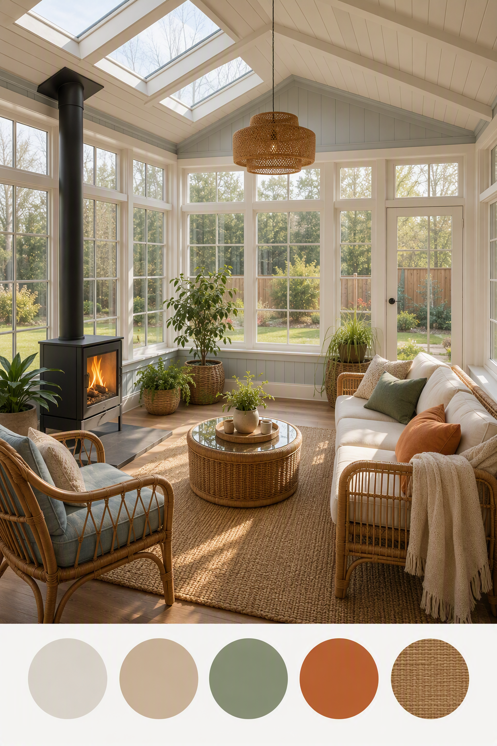 sunroom lighting ideas — sunrooms showing daylight plus visible ceiling, wall, floor or table lighting