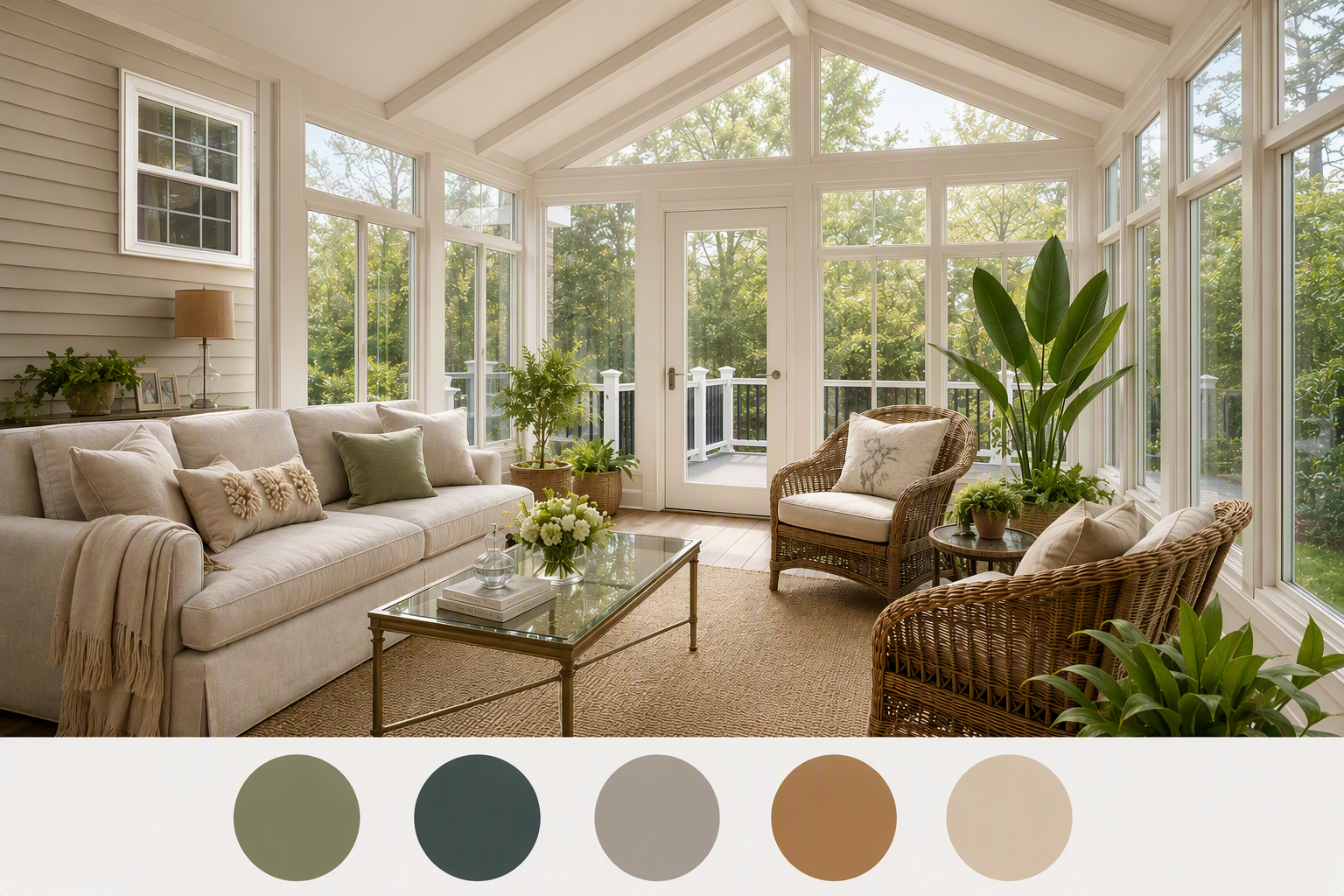 sunroom decor ideas — sunrooms where decor elements are visible in relation to windows, furniture and daylight