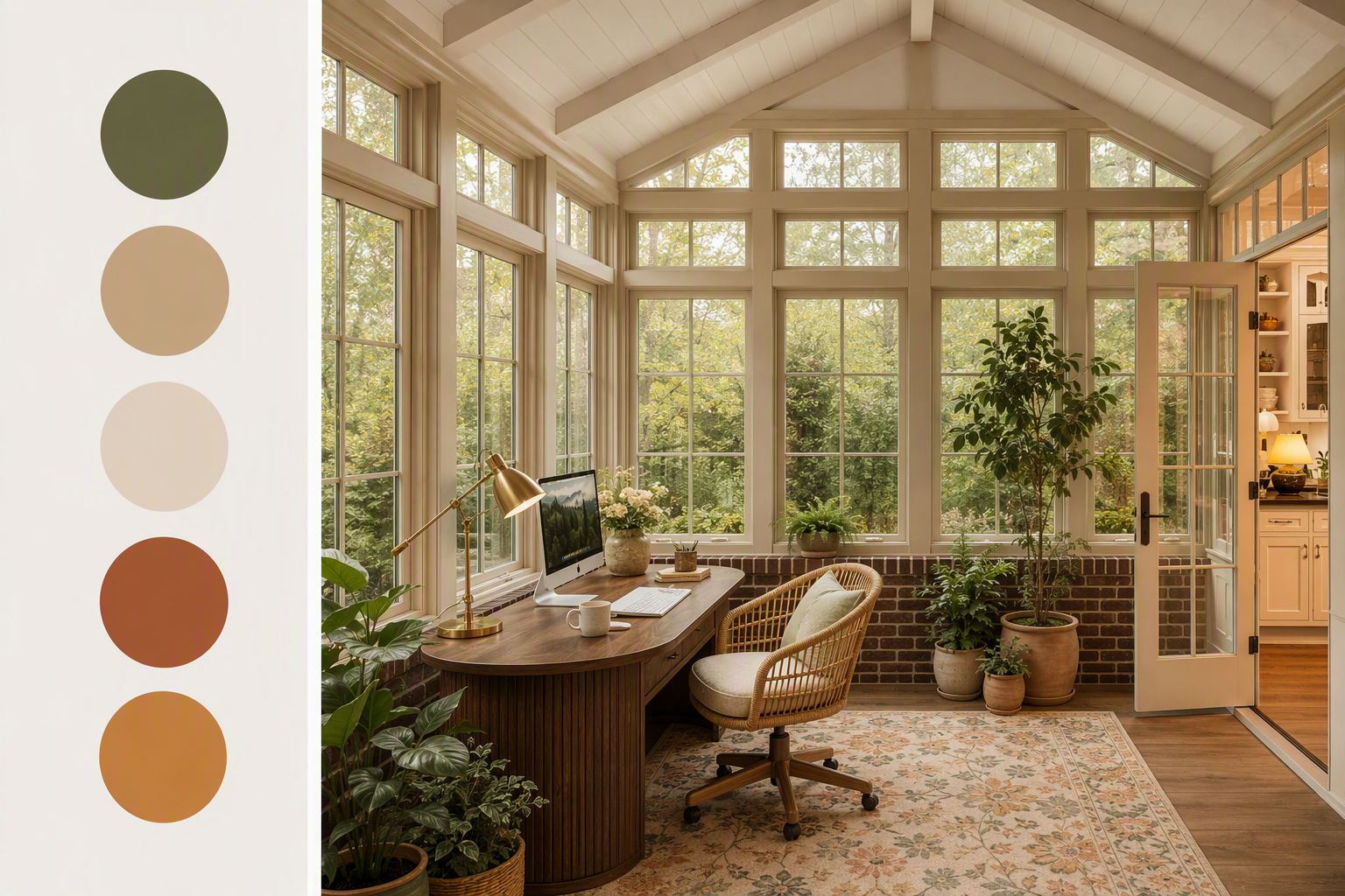 sunroom ceiling ideas — ceiling geometry, beams or skylights clearly visible together with glazing and room height