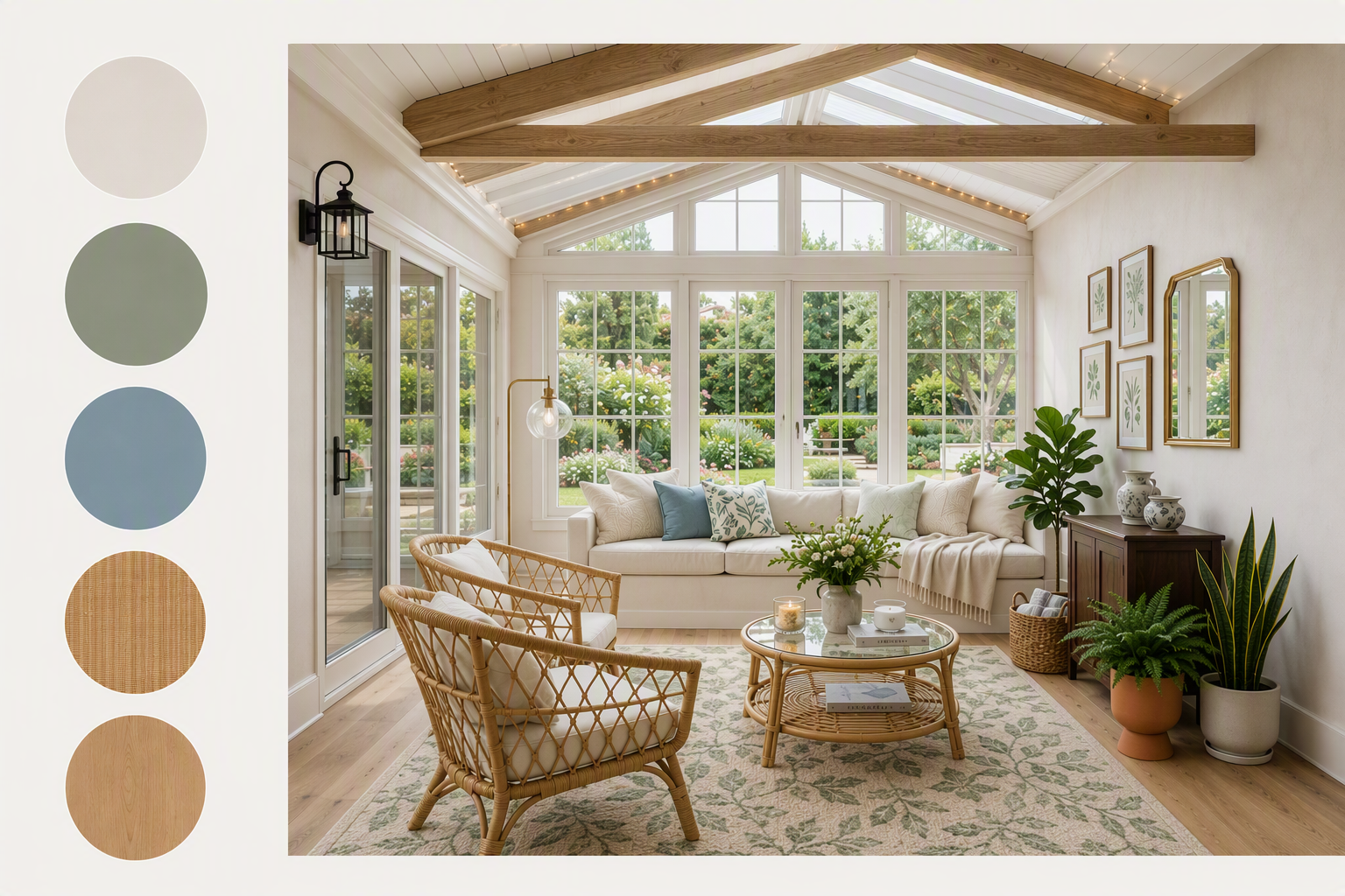 sunroom ceiling ideas — ceiling geometry, beams or skylights clearly visible together with glazing and room height
