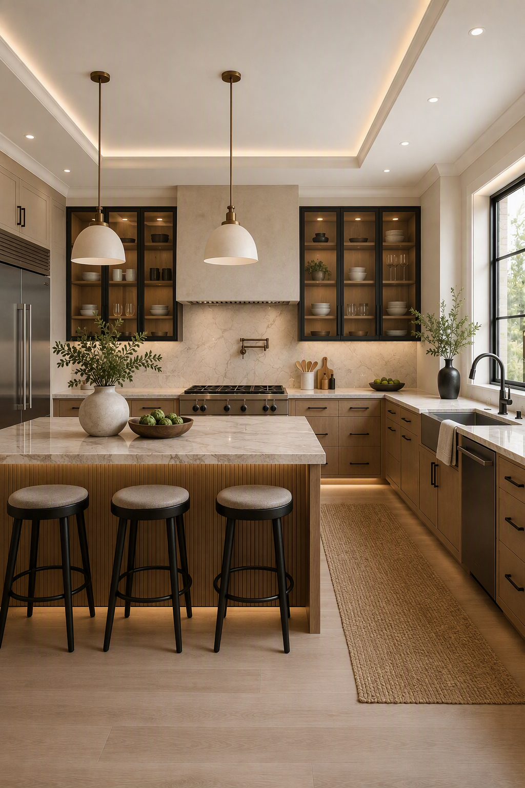 kitchen backsplash ideas — backsplash is visually prominent and shown together with cabinets and countertops