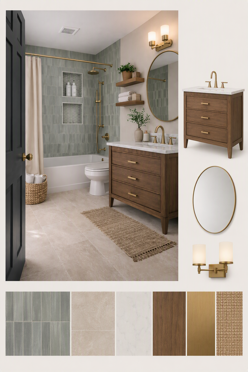 A high-quality, modern bathroom interior with warm, natural lighting — bathroom door ideas reference 4