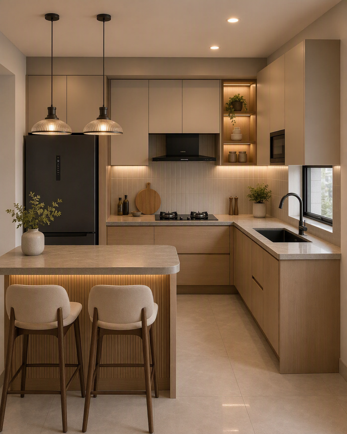 kitchen storage ideas — whole kitchens showing cabinets, drawers, open shelving or concealed storage in context