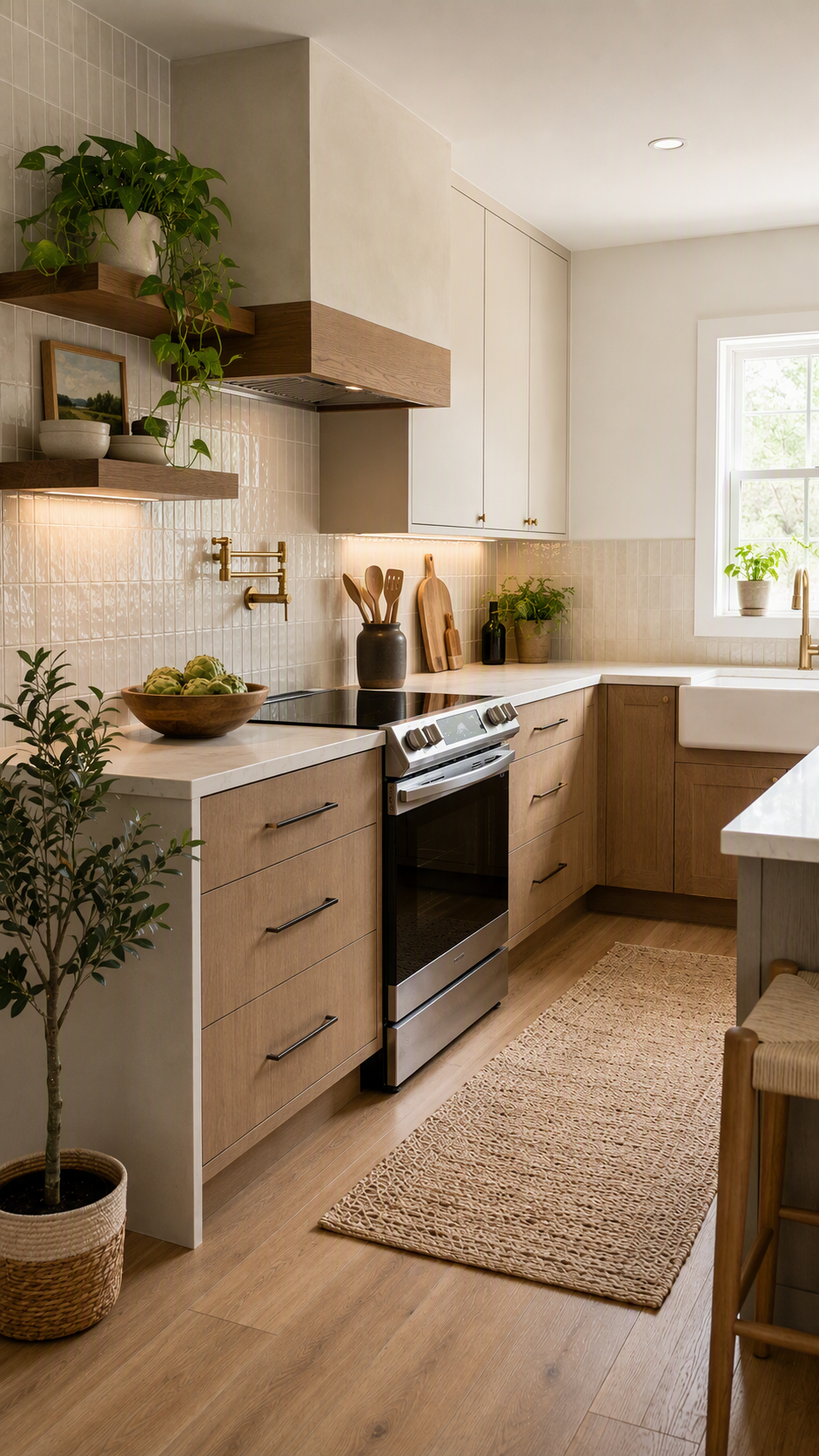 kitchen backsplash ideas — backsplash is visually prominent and shown together with cabinets and countertops