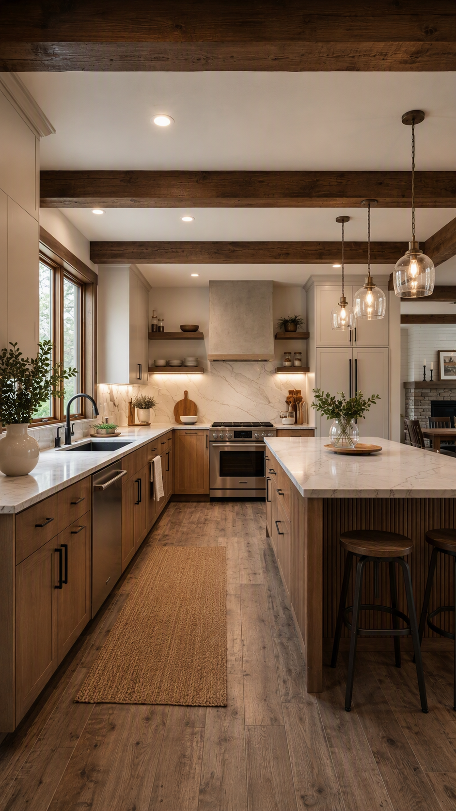 kitchen ceiling ideas — ceiling occupies enough of the image to judge form, beams, finish and relationship to the room