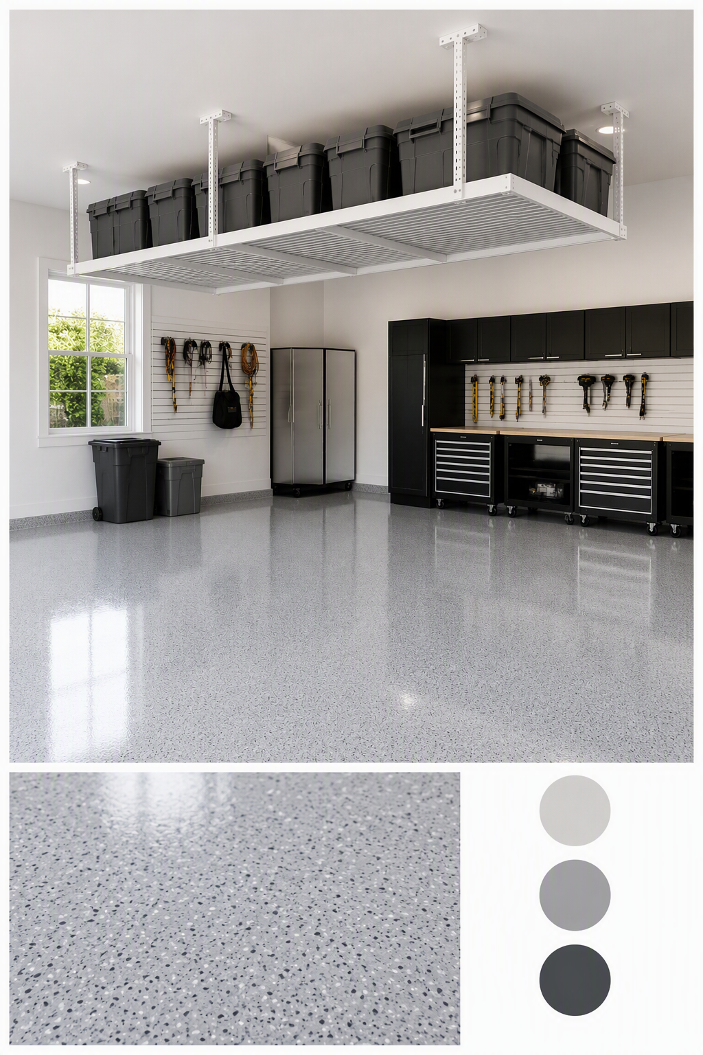 small garage ideas — clearly small or one-car garages where vehicle clearance and usable wall/work space are obvious