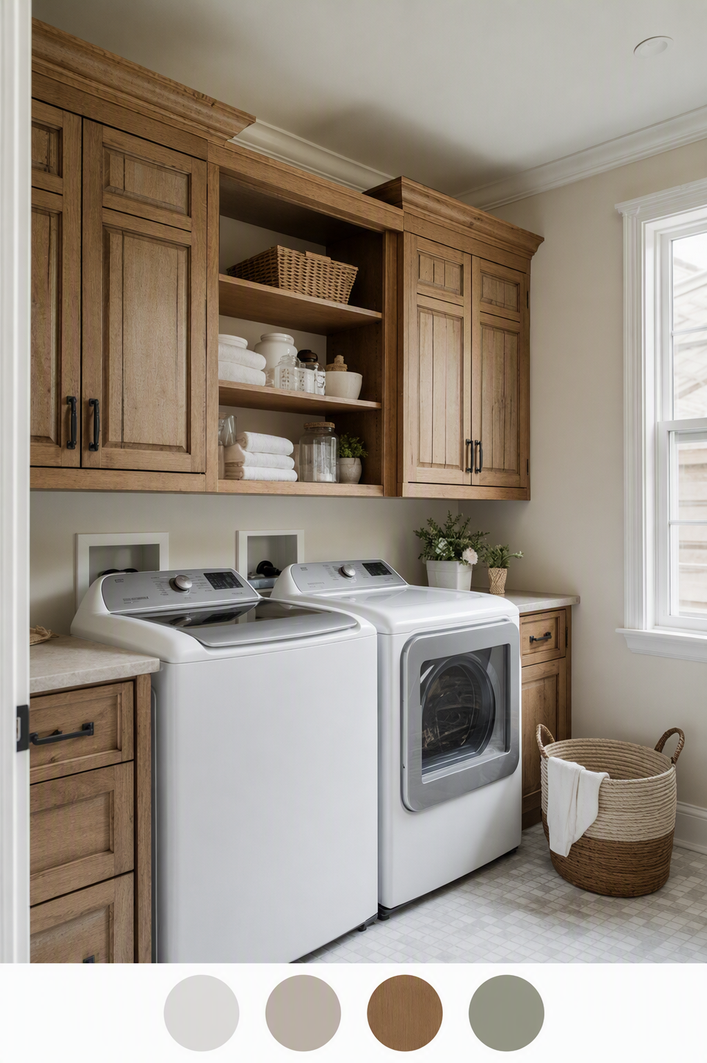 laundry room flooring ideas — enough floor area visible to judge tone, pattern and relationship to cabinets/appliances