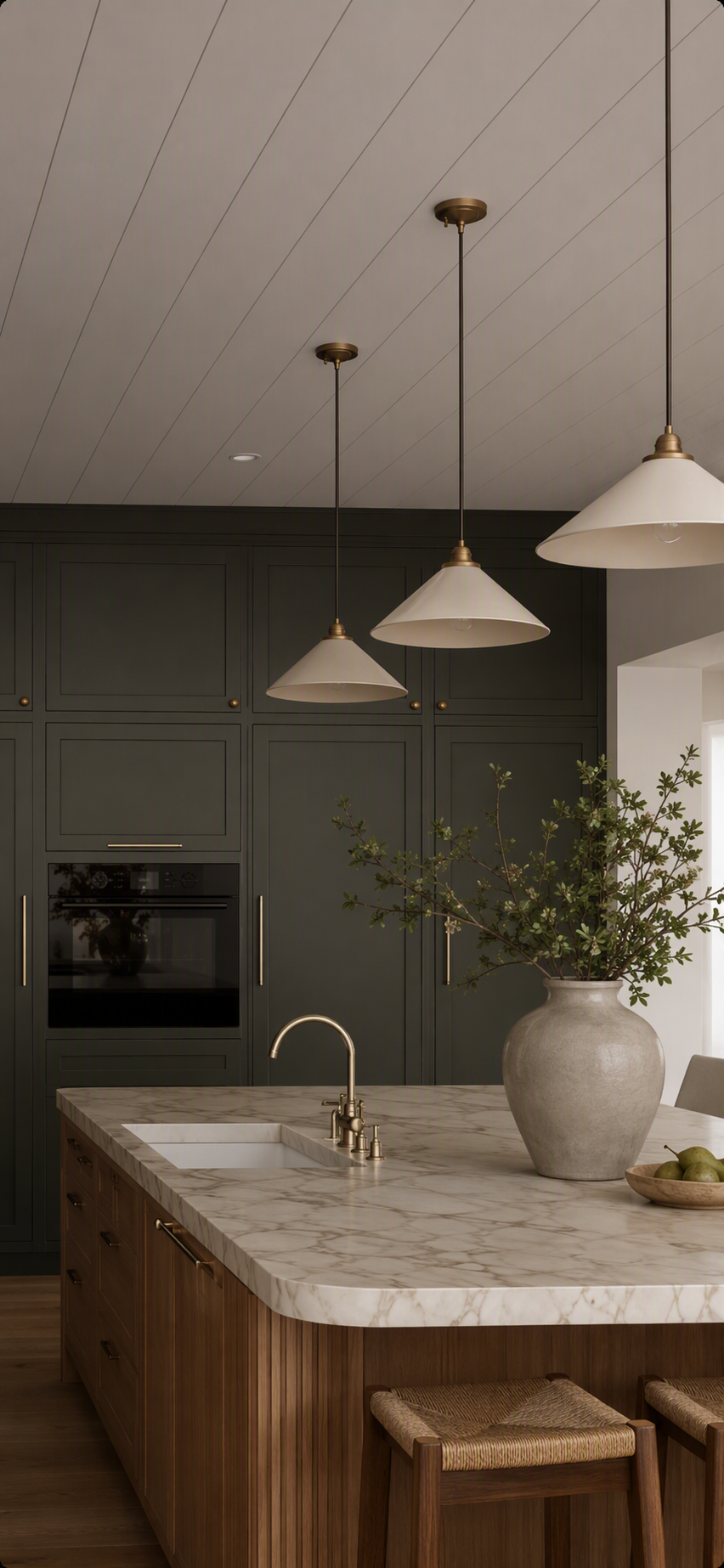 kitchen with dark green cabinetry