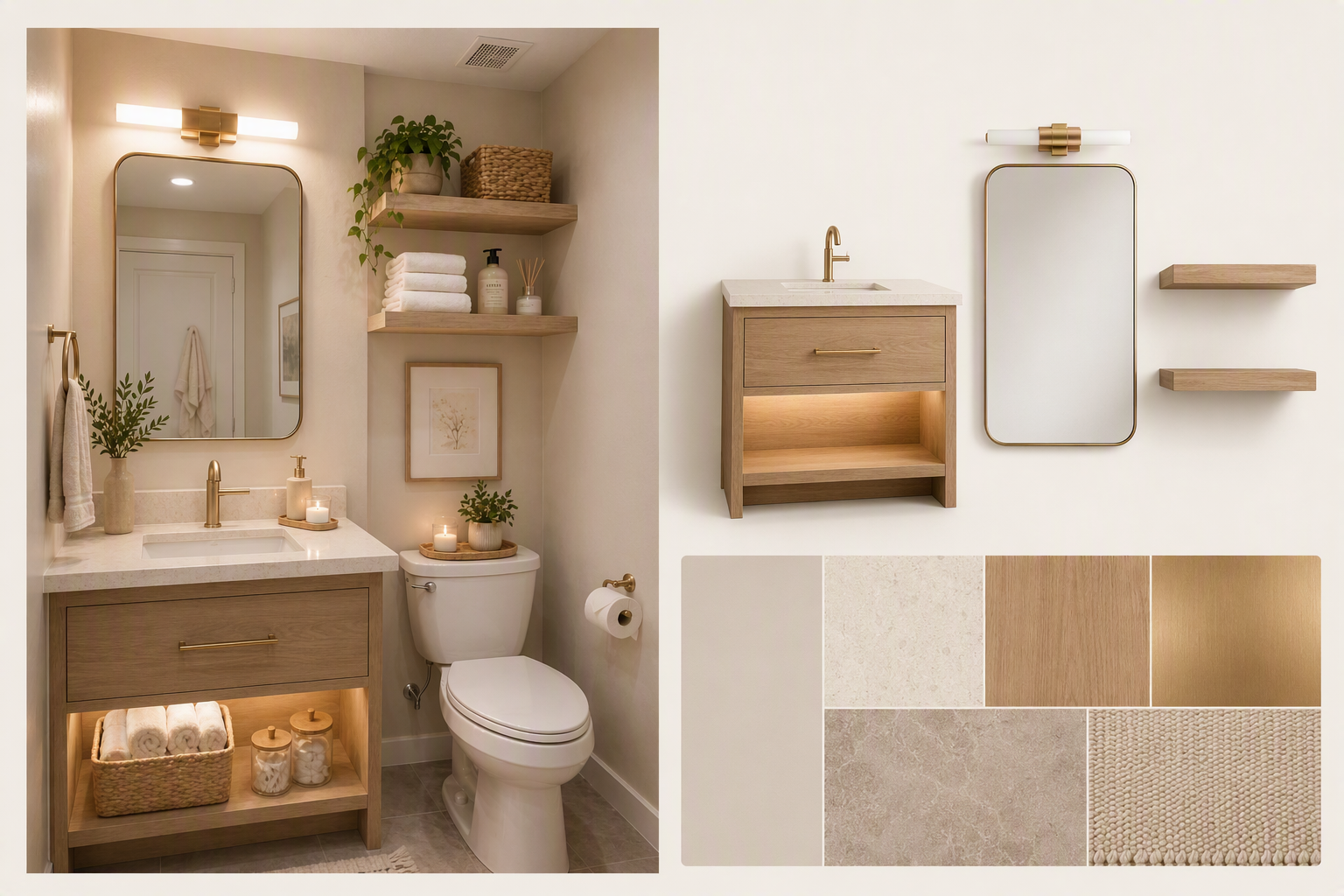 bathroom storage ideas — bathrooms with visible shelving, niches, wall storage or integrated storage in context