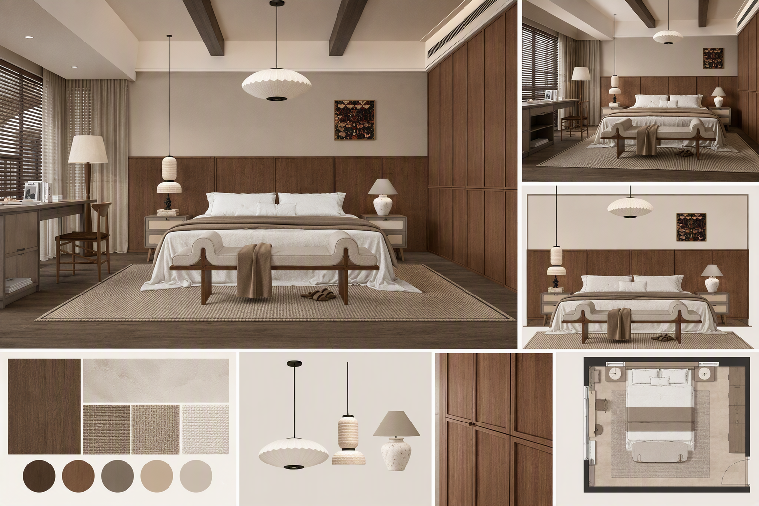 bedroom lighting ideas — bedrooms with visible ceiling, bedside, wall or floor lighting and clear light layering