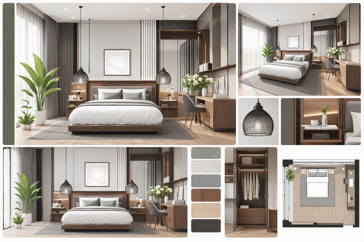bedroom color ideas — whole bedrooms where wall, bedding, furniture and accent colors are clearly visible together