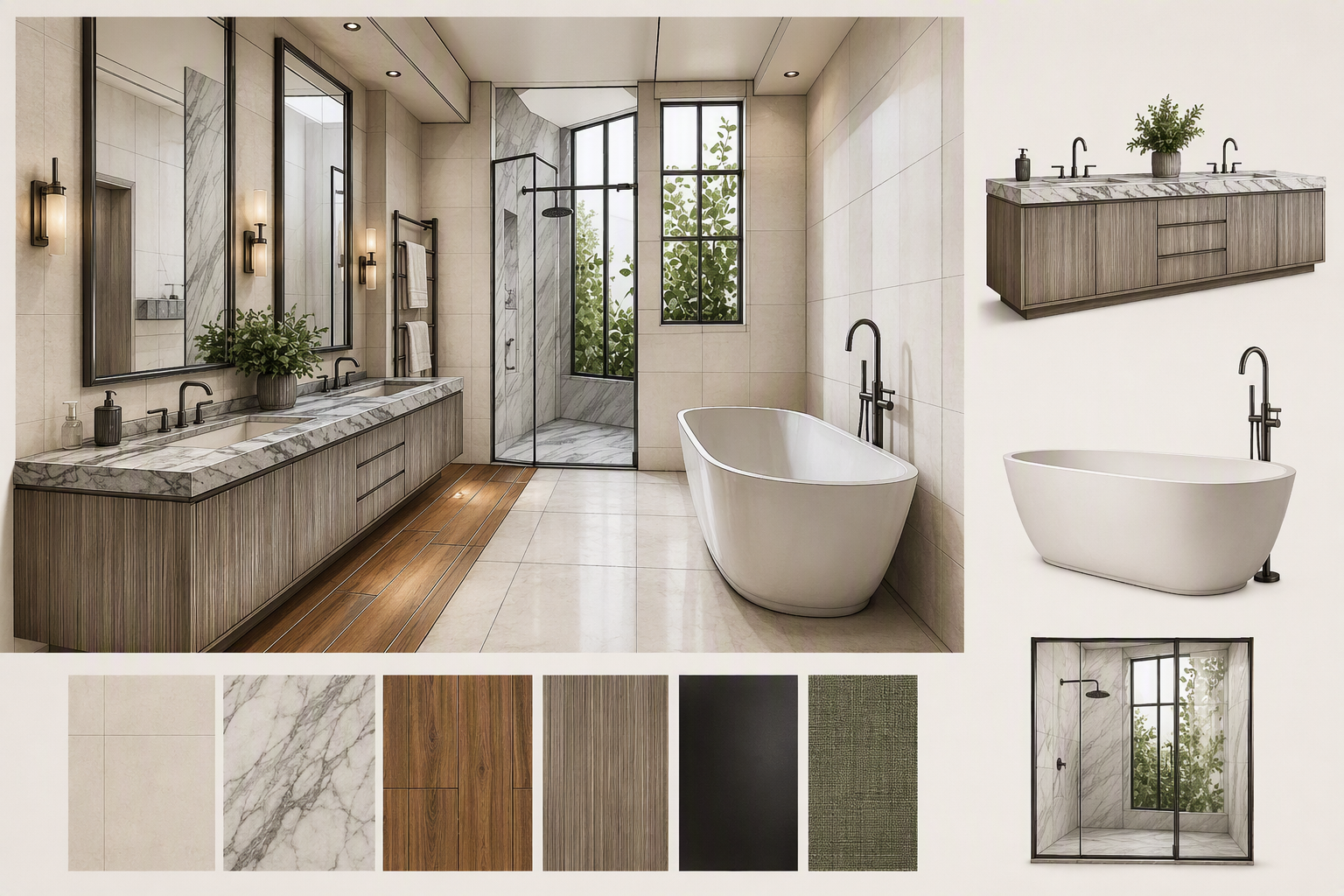 bathroom ceiling ideas — ceiling clearly visible with relationship to room height, shower/bath zone and lighting readable