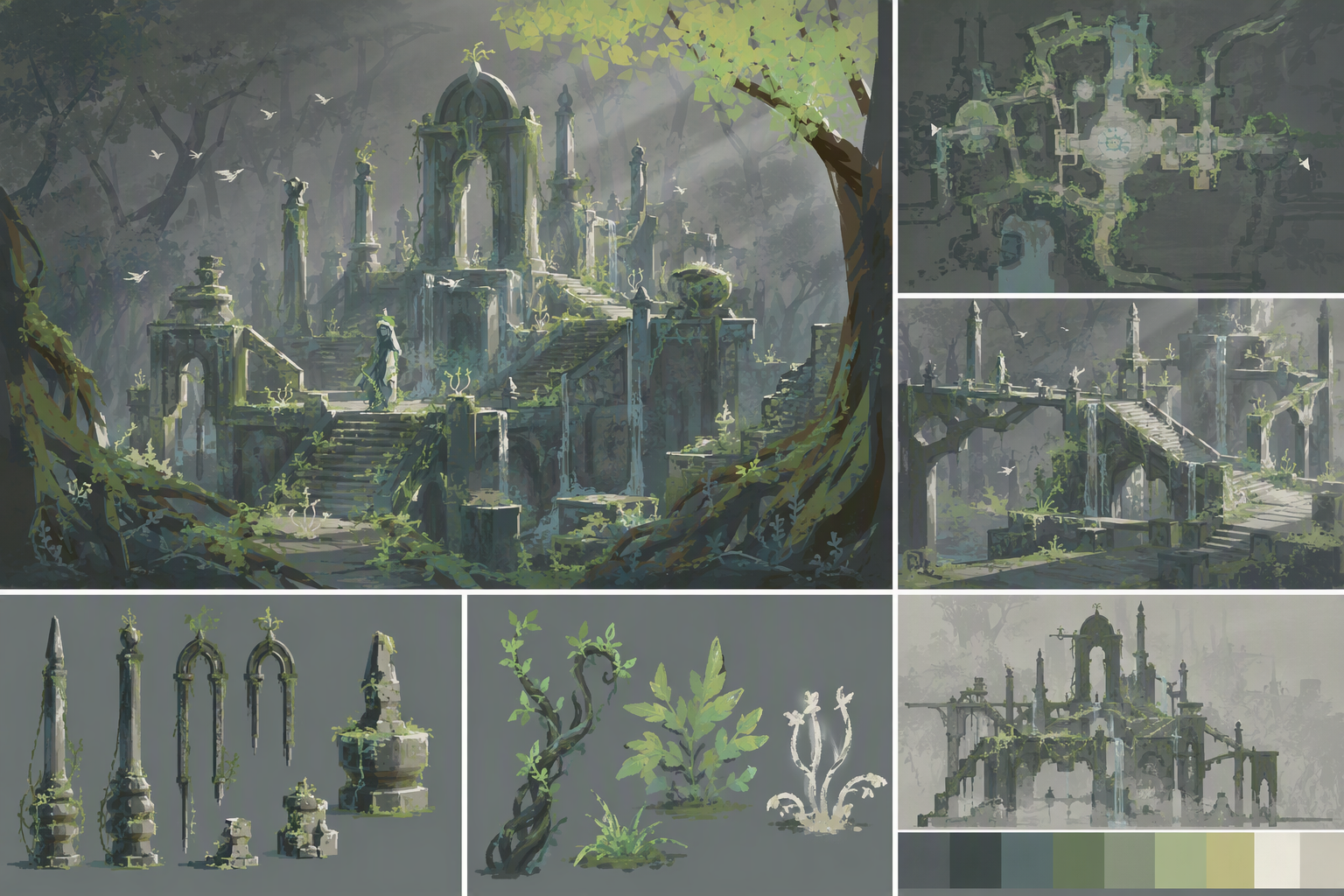 ancient overgrown temple in a forest