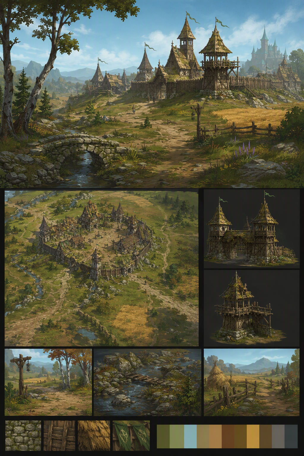 fantasy village in rolling countryside