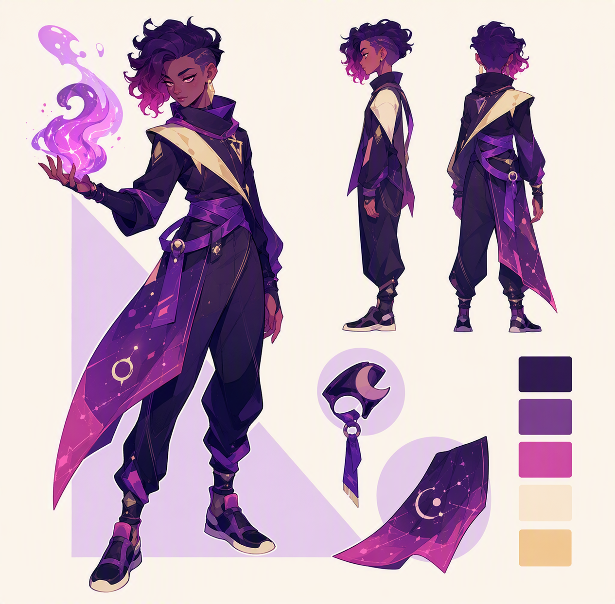 purple-haired young mage character