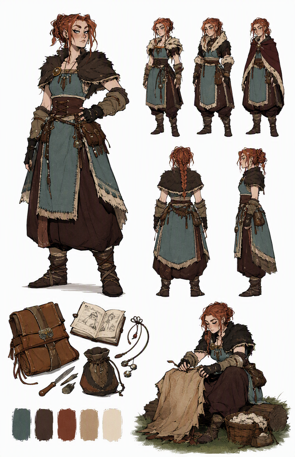 red-haired female fantasy adventurer