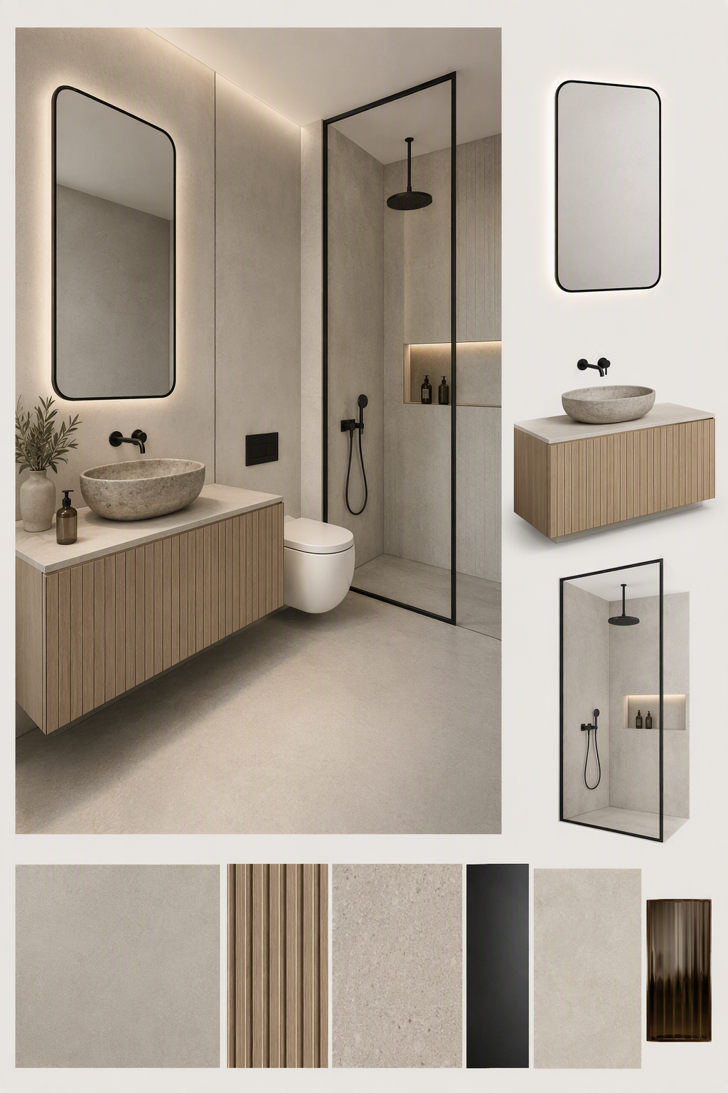 bathroom ceiling ideas — ceiling clearly visible with relationship to room height, shower/bath zone and lighting readable