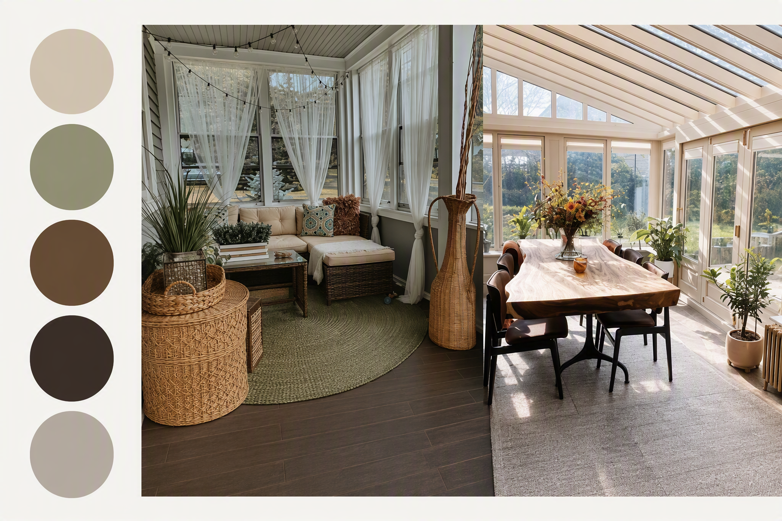 sunroom furniture ideas — sunrooms with furniture scale, seating arrangement and glazing clearly visible