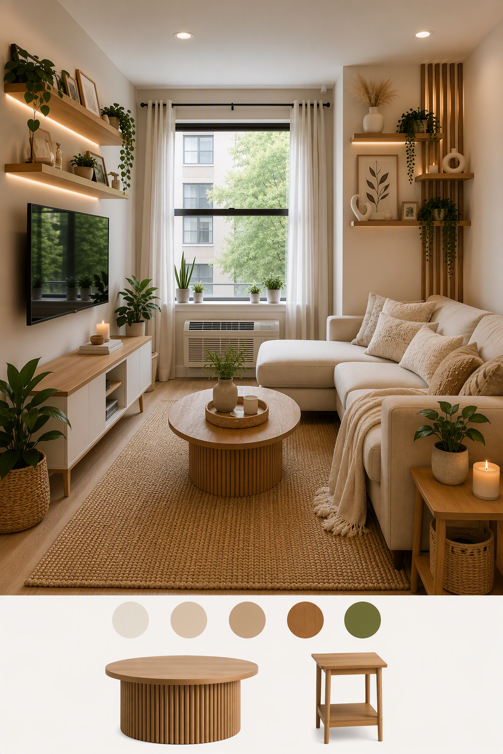 living room storage ideas — whole-room views with cabinetry, benches, media storage or concealed storage integrated into the room