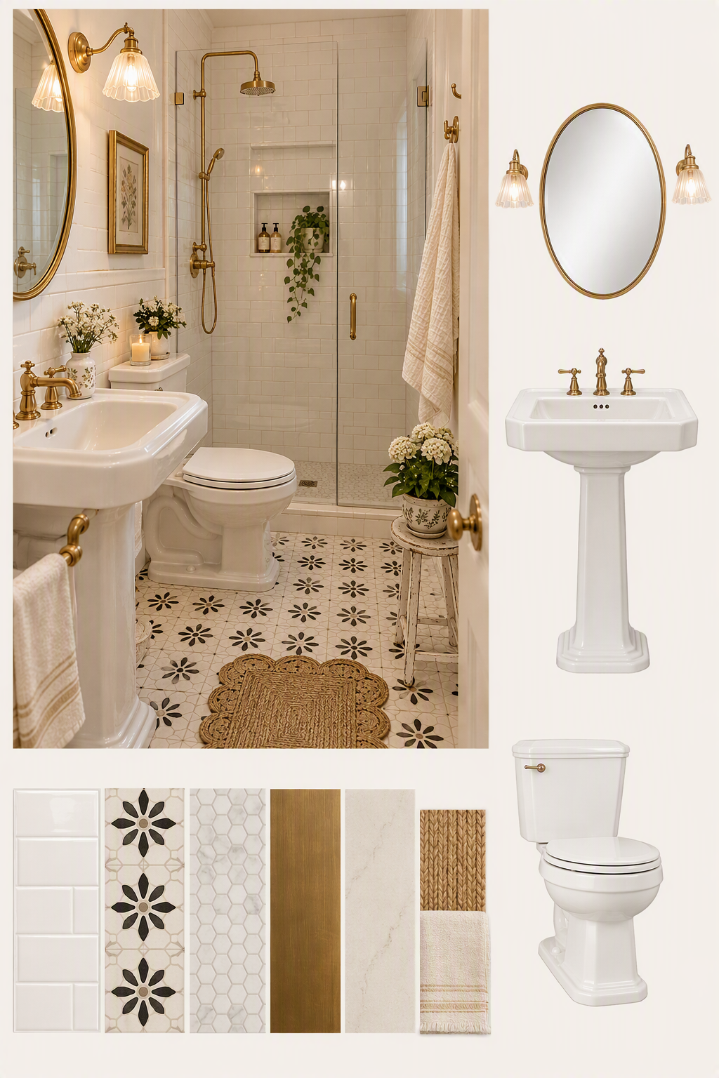 A high-quality, detailed bathroom interior design featuring a classic and elegant aesthetic — guest bathroom ideas reference 4
